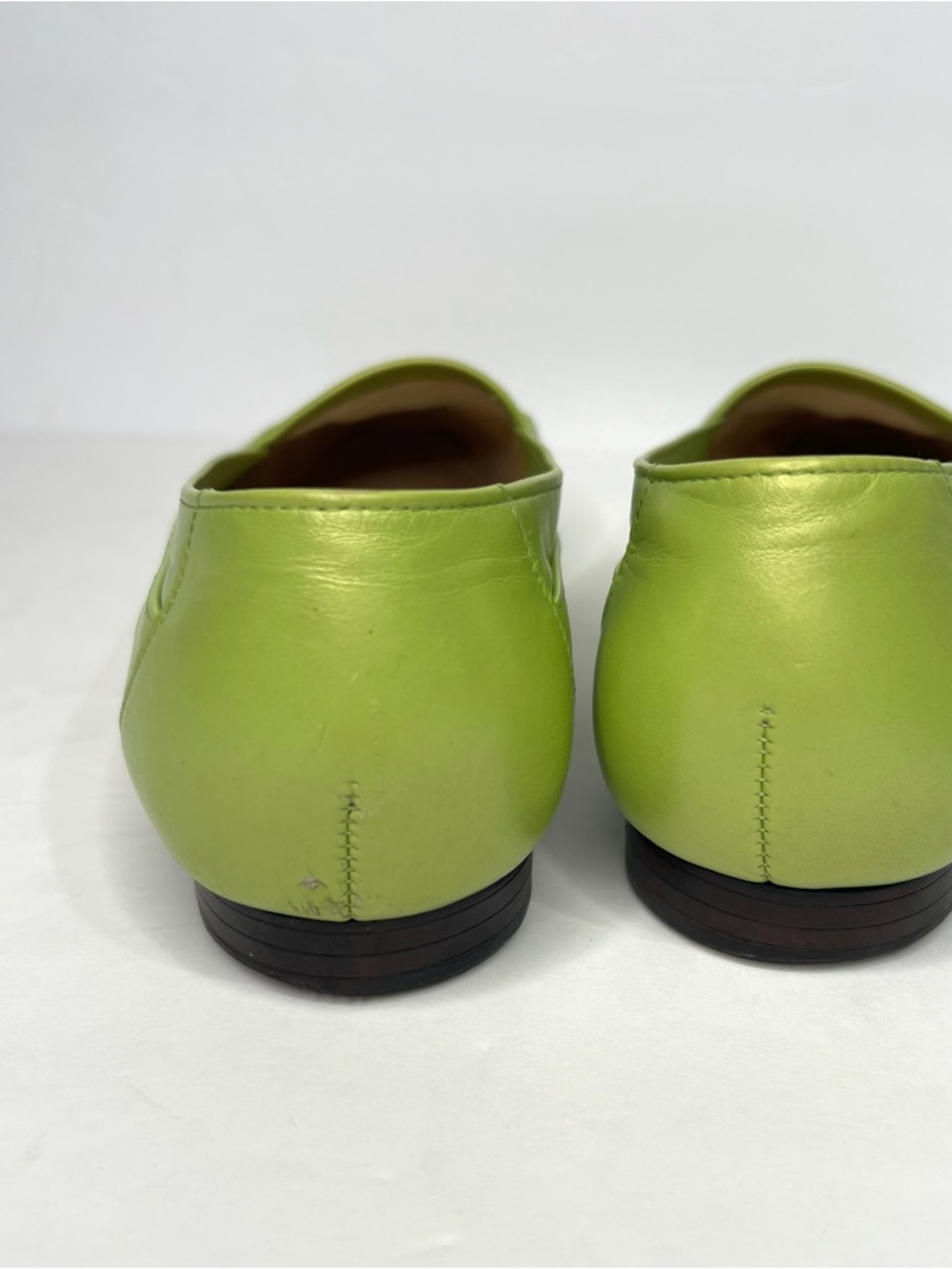 Classic Women's Lime Green Leather Loafers - Picture 4 of 5
